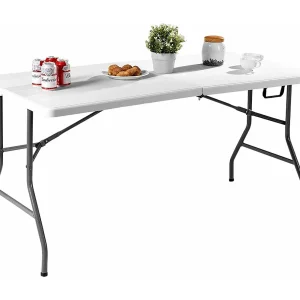 Buffettafel inklapbaar, 153 x 74 cm, klaptafel met draaggreep, partytafel, campingtafel van kunststof, tuintafel voor tuin, terras en balkon Buffettafel inklapbaar, 153 x 74 cm, klaptafel met draaggreep, partytafel, campingtafel van kunststof, tuintafel voor tuin, terras en balkon