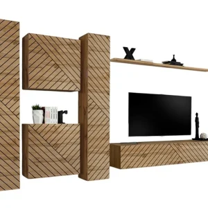 Design meubelset voor de woonkamer SWITCH VI. Kleur Wotan eiken met gefreesde frontafwerking.