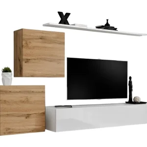 Design woonkamer meubelset SWITCH V, eiken en wit kleuren, afwerkingen in gefreesd eiken en hoogglans wit. Design woonkamer meubelset SWITCH V, eiken en wit kleuren, afwerkingen in gefreesd eiken en hoogglans wit.