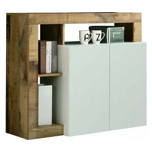 Buffet 2 deuren collectie BURA, kleur glanzend wit gelakt en licht eiken