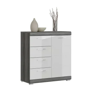 Buffet SCOTT – 4 laden en 1 deur – Donkergrijs en wit – 80x85x37 cm Buffet SCOTT – 4 laden en 1 deur – Donkergrijs en wit – 80x85x37 cm
