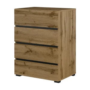 Klein buffet HAVANA – 4 lades – Eiken en zwart – Natuurlijke en moderne stijl