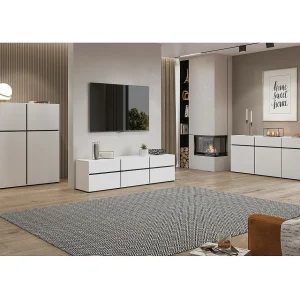 Woonkamer meubelset HAVANA – Hoge buffetkast, TV-meubel, lage buffetkast – Modern ontwerp in wit en zwart Woonkamer meubelset HAVANA – Hoge buffetkast, TV-meubel, lage buffetkast – Modern ontwerp in wit en zwart