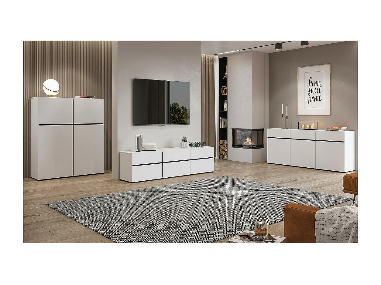 Woonkamer meubelset HAVANA - Hoge buffetkast, TV-meubel, lage buffetkast - Modern ontwerp in wit en zwart