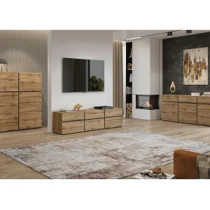 Woonkamerset HAVANA – Hoge buffetkast, tv-meubel, lage buffetkast – Modern ontwerp in eiken en zwart Woonkamerset HAVANA – Hoge buffetkast, tv-meubel, lage buffetkast – Modern ontwerp in eiken en zwart
