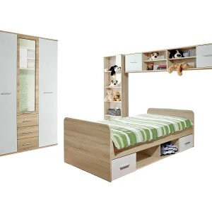 Complete kinder- of tienerkamer, DENVER collectie. Kledingkast met 3 deuren, Bed, boekenkast en plank Complete kinder- of tienerkamer, DENVER collectie. Kledingkast met 3 deuren, Bed, boekenkast en plank