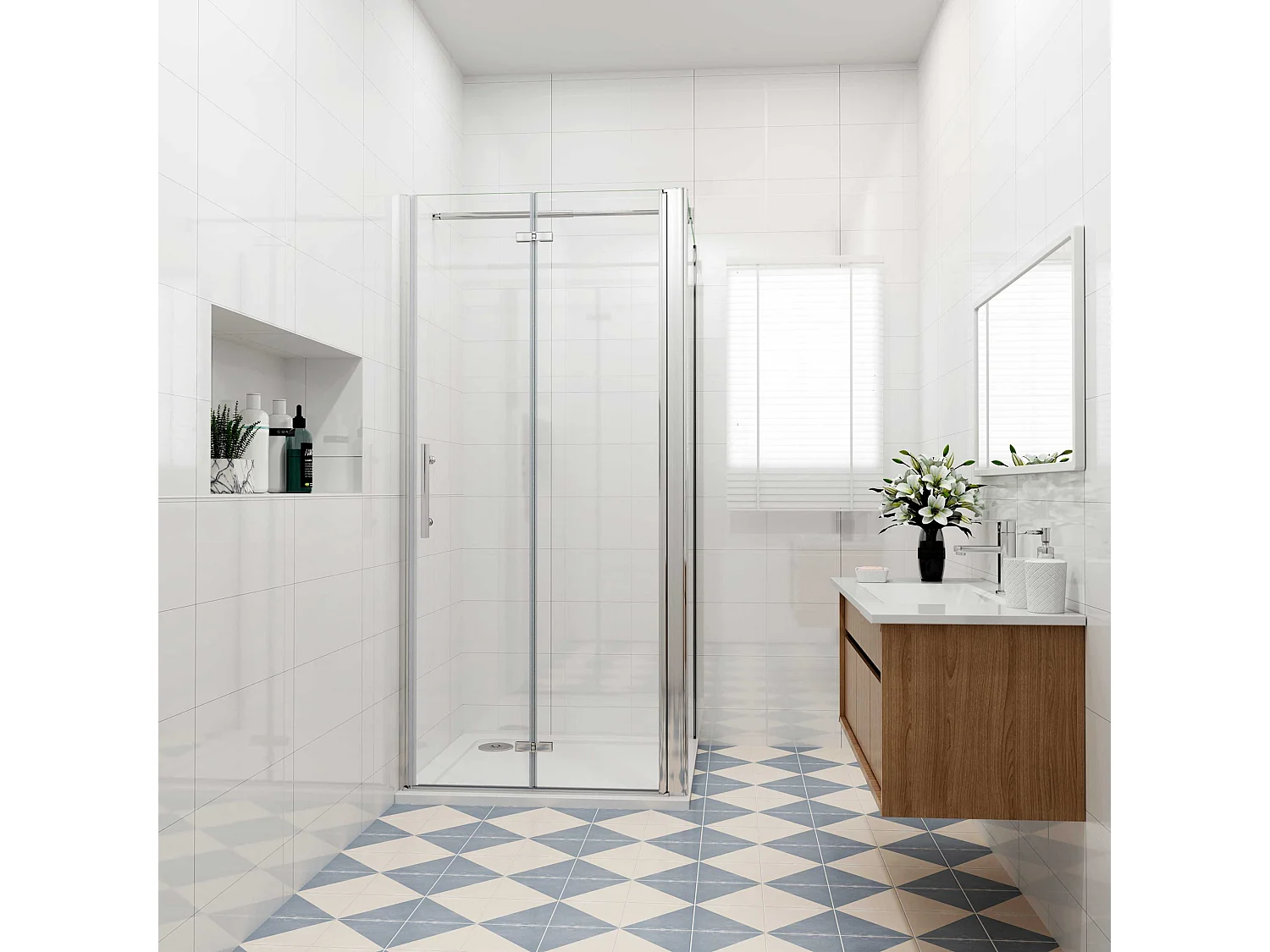 Douchecabine 110x70x195cm, draaideur+ vouwdeur (L-vorm),NANO EasyClean veiligheidsglas,stabilisatiestang 70-120cm