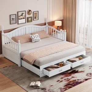 Dagbed – 90/180 x 190 cm – Slaapbank – 2 lades – grenenhout + multiplex + MDF – Wit
