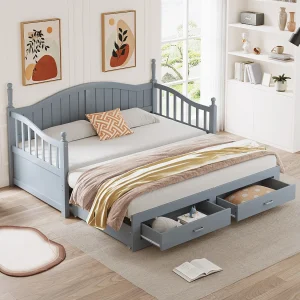 Dagbed – 90/180 x 190 cm – Slaapbank – 2 lades – grenenhout + multiplex + MDF – Grijs