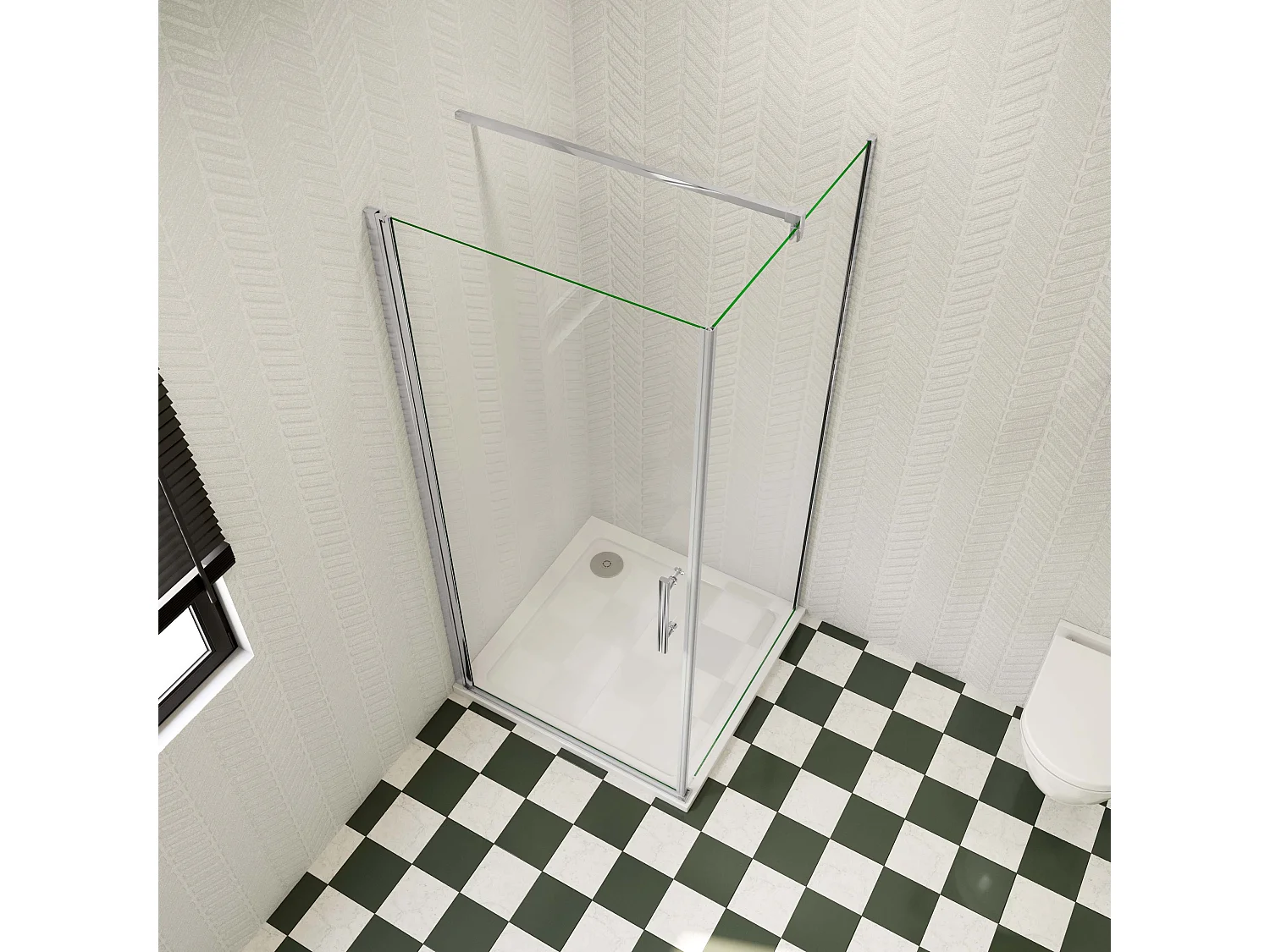 Douchecabine 100x76x185cm,draaideur+zijwand,6mm NANO EasyClean veiligheidsglas,F-vorm:140cm stabilisator (kan worden gesneden),profiel van glanzend chroom.