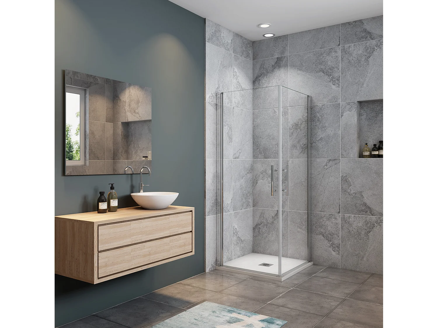 Douchecabine B:70xD:80x180cm,dubbele draaideuren,5mm NANO EasyClean veiligheidsglas,profiel van glanzend chroom