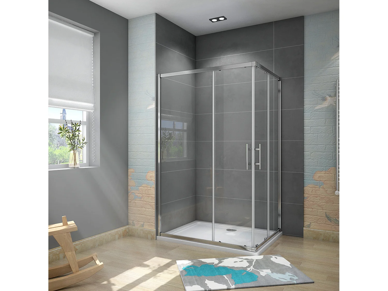 Douchecabine 76x110x195cm,dubbele schuifdeur,6mm NANO EasyClean veiligheidsglas,glanzend chroom profiel