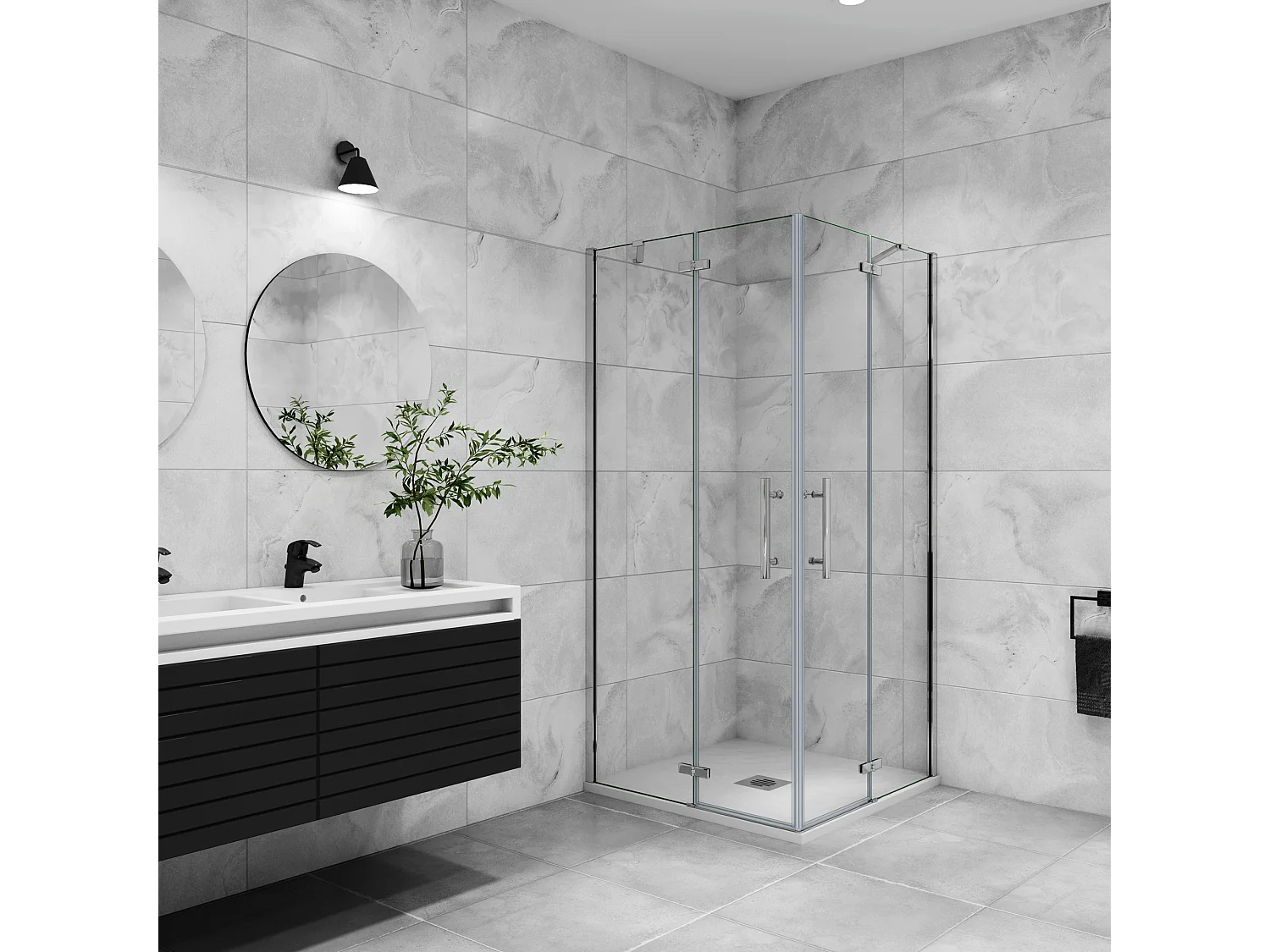 Douchecabine met dubbele draaideur,6mm helder veiligheidsglas nano coating,100x120x195cm,profiel van glanzend chroom.
