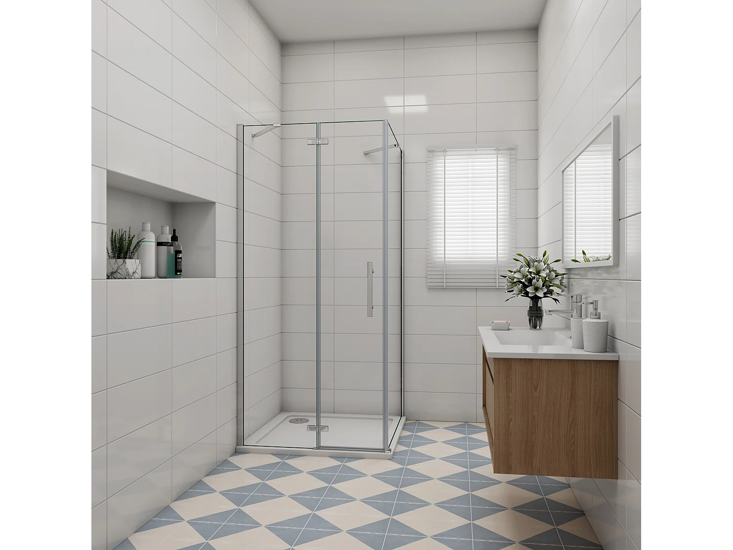 Douchecabine met vouwdeur en vaste zijwand,6mm NANO EasyClean veiligheidsglas,B:120xD:70xH:185cm,50cm Stabilisatiestang,chroom