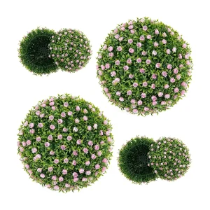 Buxusballen, 2 stuks, 37 cm, uv-bestendig, decoratieve bal met roze bloemen, vormgesneden kunstplant, decoratieve plant, boekbal, kunstplant,balkon, bruiloft