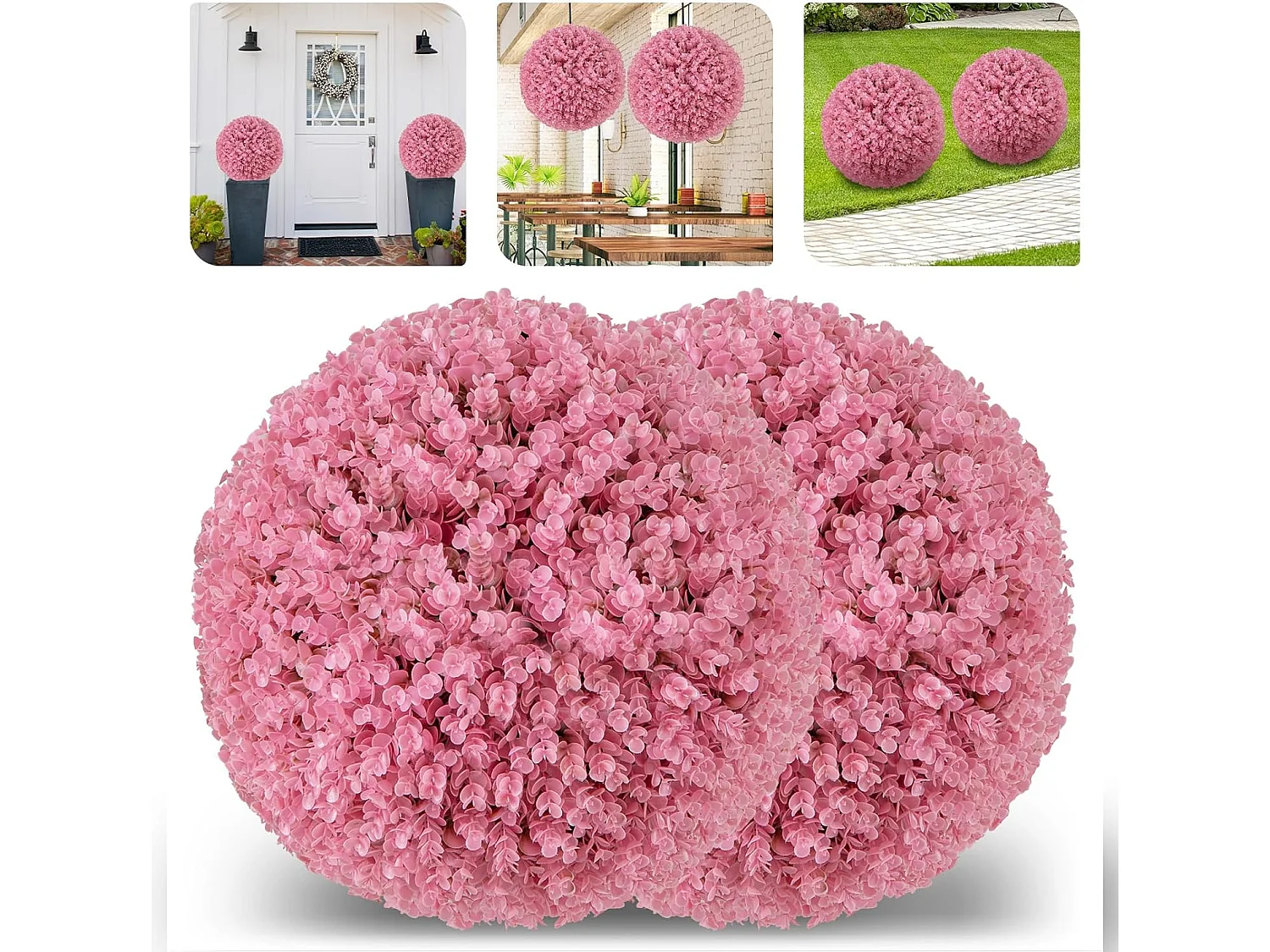 Buxusballen, 2 stuks, 44 cm, kunstplant eucalyptus, buxusbal, grasbal, plantenbal, uv-bestendig,decoratieve plant, boekbal, kunstplant, voor huis,bruiloft, roze