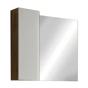 Designspiegel met opbergruimte, 78×75 cm, collectie BURA, in glanzend wit en licht eiken kleur Designspiegel met opbergruimte, 78×75 cm, collectie BURA, in glanzend wit en licht eiken kleur