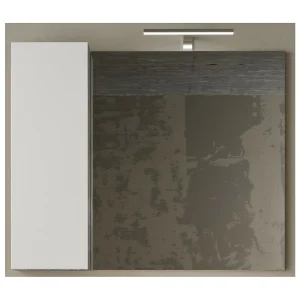 Spiegel met design en opbergruimte, 92×75 cm, collectie BURA, in glanzend wit en betonkleur Spiegel met design en opbergruimte, 92×75 cm, collectie BURA, in glanzend wit en betonkleur