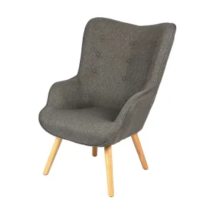 Fauteuil de salon en tissu gris foncé avec pieds en bois collection ENJOY. Style scandinave