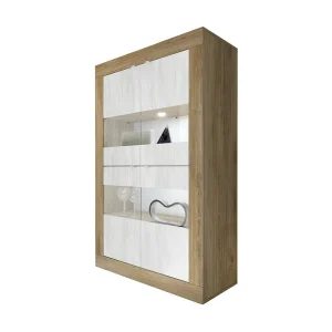 Vitrinedesign 4 deuren collectie ACCESS. Kleuren wit en donker eiken