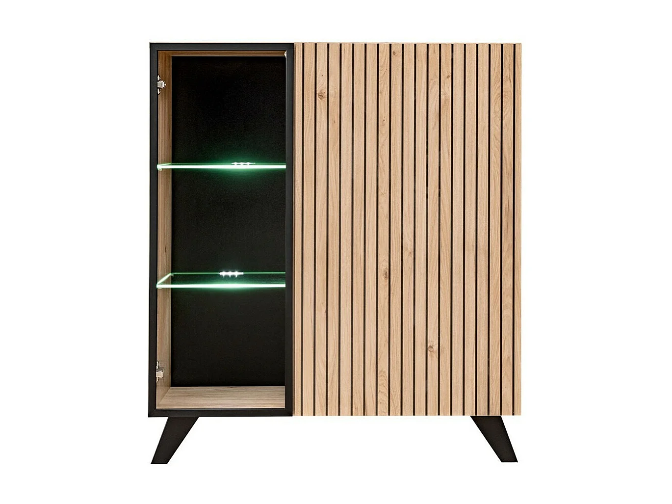 Lage design vitrine NIELSEN - 2 deuren met geïntegreerde LED-verlichting
