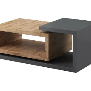 Design salontafel uit de BERGAME collectie. Kleuren eiken en antracietgrijs. Designstijl.
