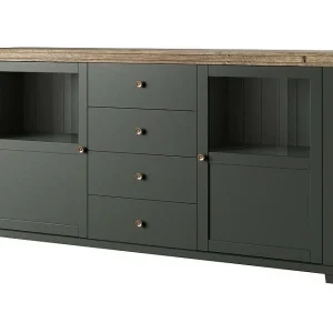 Buffet 180cm collectie ASSIA. Kleur groen en eiken. 2 deuren en 4 laden. Buffet 180cm collectie ASSIA. Kleur groen en eiken. 2 deuren en 4 laden.