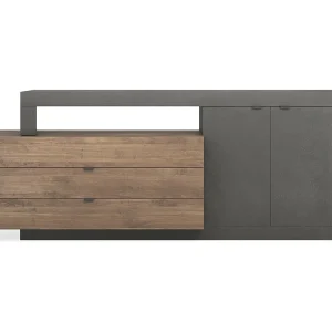 Vitrinedesign met glazen deuren en glazen planken, collectie JET, glanzend wit gelakt/grijs betonlook Vitrinedesign met glazen deuren en glazen planken, collectie JET, glanzend wit gelakt/grijs betonlook