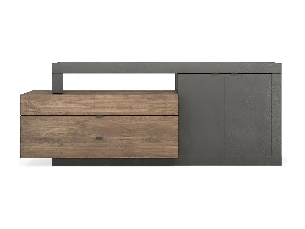 Vitrinedesign met glazen deuren en glazen planken, collectie JET, glanzend wit gelakt/grijs betonlook