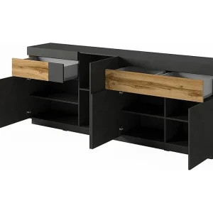 Buffet 4 deuren 2 laden KILES – Antracietgrijs & licht eiken – Modern en ruim ontwerp