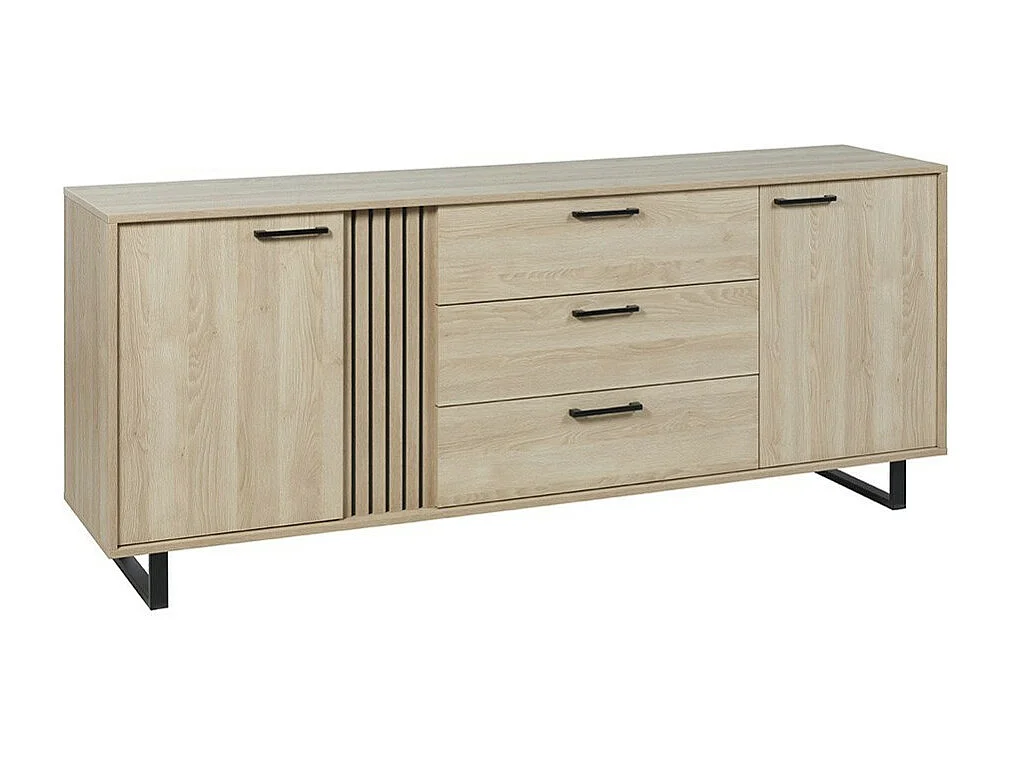 Buffet LOFT 220 cm 2 deuren 3 laden licht eiken met metalen structuur