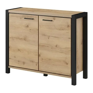 Buffet klein model 110cm collectie TIVORA met 2 deuren in eiken en zwart kleur. Buffet klein model 110cm collectie TIVORA met 2 deuren in eiken en zwart kleur.