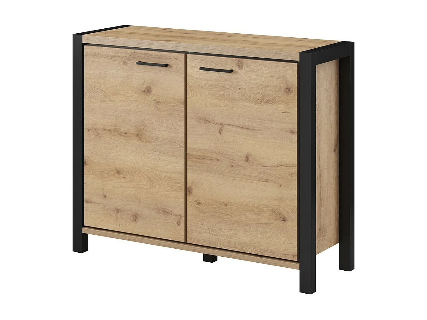 Buffet klein model 110cm collectie TIVORA met 2 deuren in eiken en zwart kleur.