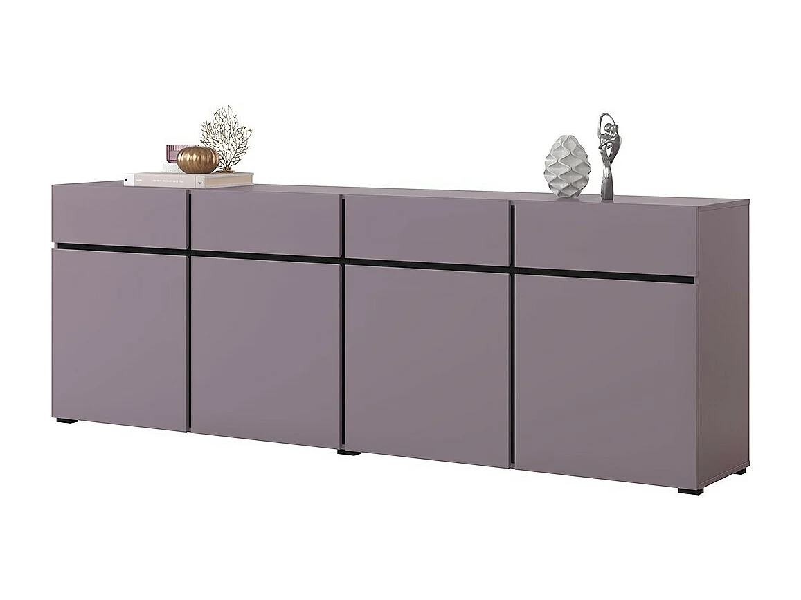 Buffet HAVANA 225 cm – Pastelviolet en zwart – 4 deuren, 4 laden – Modern design