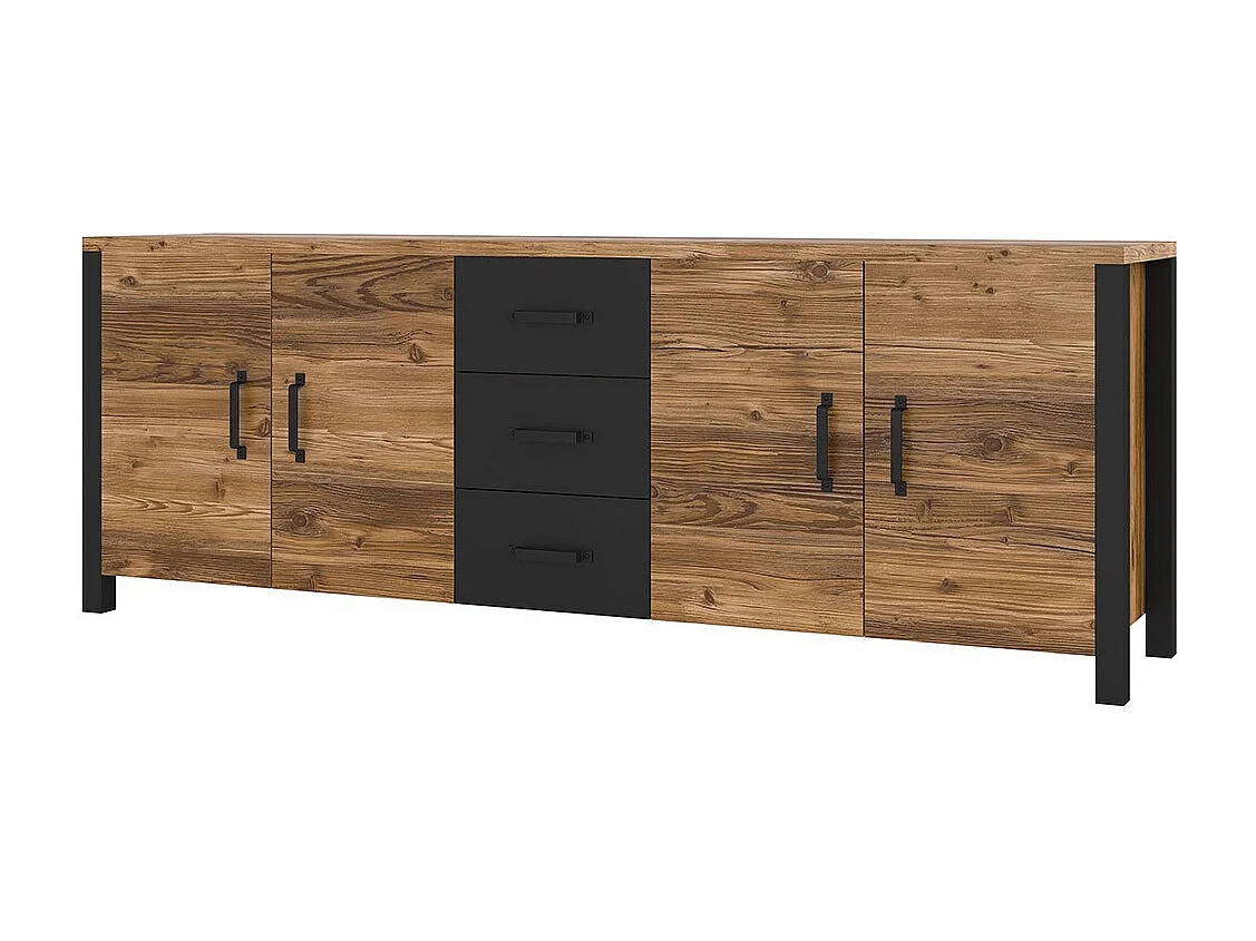 Buffet DARWIN – 220 cm in sparrenhout en mat zwart