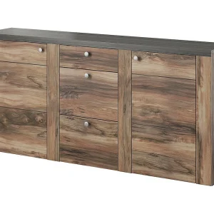 Buffet design 175cm voor woonkamer in walnoot en zwart houteffect collectie SANTIAGO. Buffet design 175cm voor woonkamer in walnoot en zwart houteffect collectie SANTIAGO.