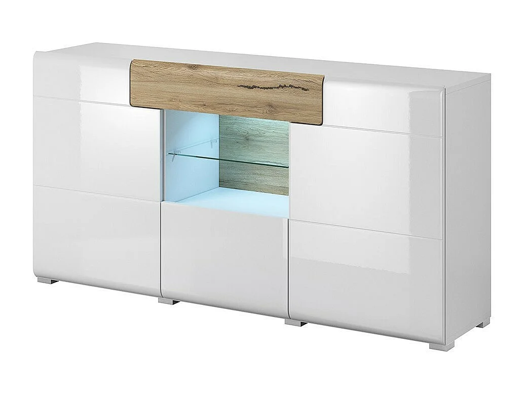 Buffet 160cm collectie OHIO. Kleuren wit en eiken. LED inbegrepen