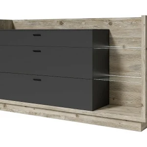 Buffet design XL 200cm. Collectie CORK 3 laden en planken. Kleur grenen en antracietgrijs