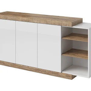 Buffet SINATRA – 180 cm in eiken en glanzend wit Buffet SINATRA – 180 cm in eiken en glanzend wit