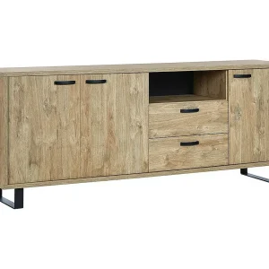 Design buffet XL 220cm met 3 deuren en 2 lades voor woonkamer in gouden eikenkleur uit de NEWTON collectie Design buffet XL 220cm met 3 deuren en 2 lades voor woonkamer in gouden eikenkleur uit de NEWTON collectie