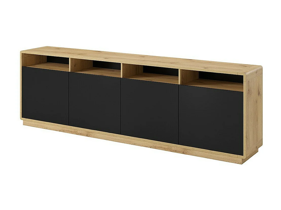 Buffet XL 240cm collectie VILLA. Kleur eiken en zwart. 4 deuren en 4 nissen