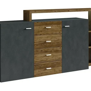 Buffet met ingebouwde planken collectie BERGAME 180cm. Kleur grijs en donker eiken. Buffet met ingebouwde planken collectie BERGAME 180cm. Kleur grijs en donker eiken.