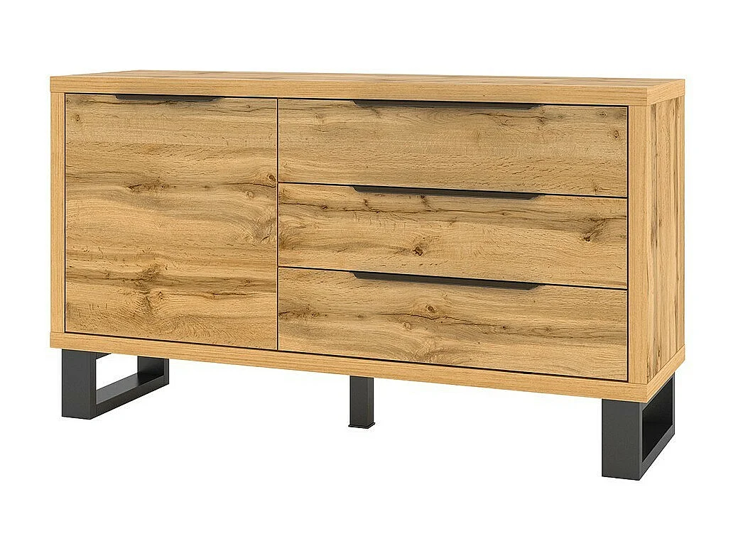 Buffet design 140cm. Collectie MILO een deur en drie laden. Kleur eiken.