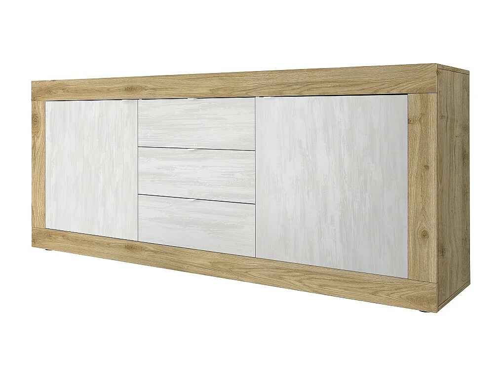 Buffet 2 deuren 3 laden collectie ACCESS. Kleur wit en licht eiken