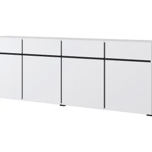 Buffet XL in wit en zwart 225cm collectie HAVANA. Dressoir design met 4 deuren en 4 laden.