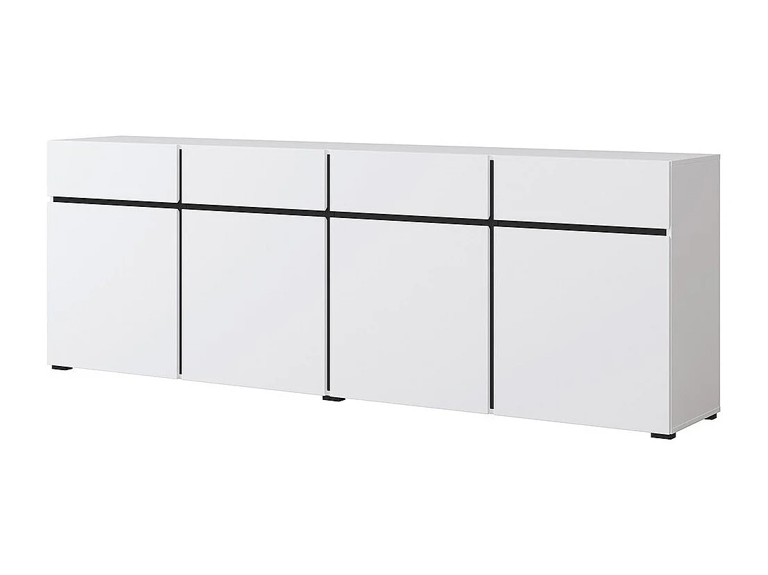 Buffet XL in wit en zwart 225cm collectie HAVANA. Dressoir design met 4 deuren en 4 laden.