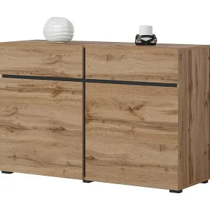 Buffet 120cm kleur eiken en zwart collectie HAVANA. Dressoir design met 2 deuren en 2 laden.
