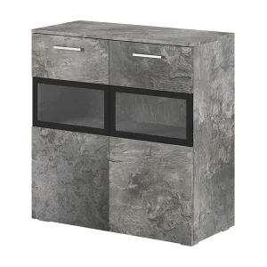 Buffet 90cm voor woonkamer met 2 glazen deuren in leisteen effect kleur uit de CONNOR collectie Buffet 90cm voor woonkamer met 2 glazen deuren in leisteen effect kleur uit de CONNOR collectie