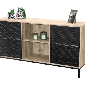 Buffet 2 deuren met zwart metalen traliewerk – Kleur licht eiken, afmetingen 100x40xH75 cm – Collectie METALIX Buffet 2 deuren met zwart metalen traliewerk – Kleur licht eiken, afmetingen 100x40xH75 cm – Collectie METALIX