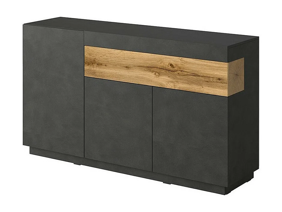 Buffet, dressoir, enfilade KILES met drie deuren en een lade. Kleur antracietgrijs en eiken. Designstijl